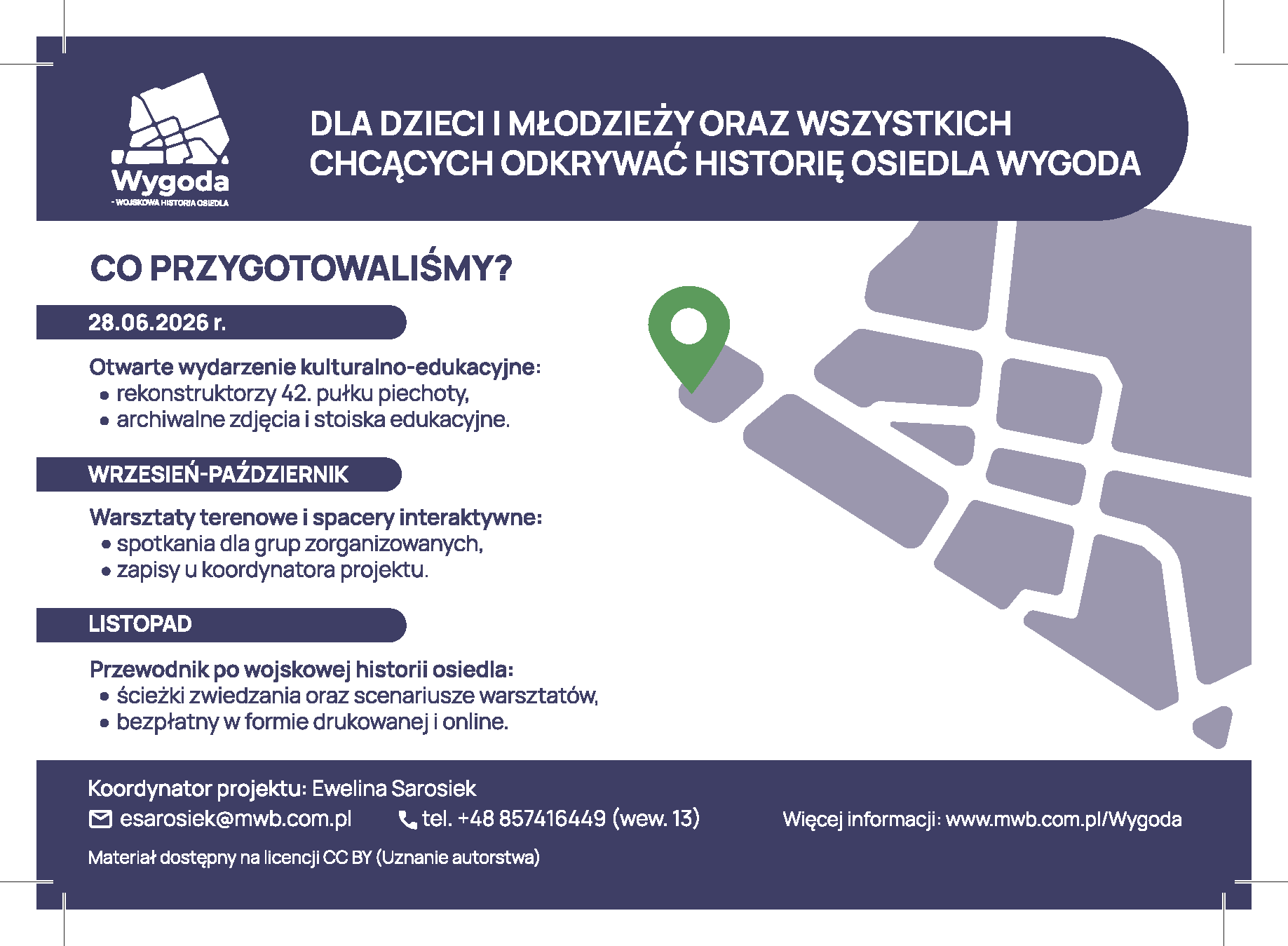 Ulotka promująca projekt Wygoda - wojskowa historia osiedla