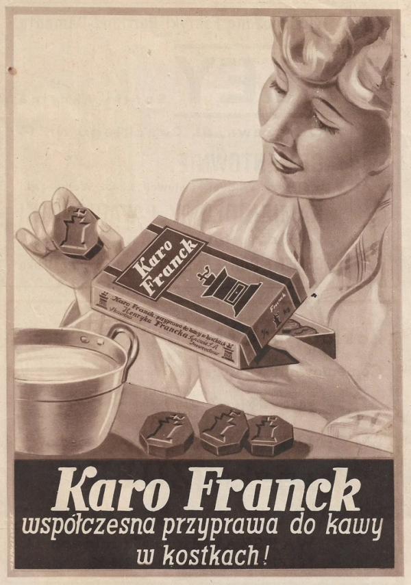 Reklama przyprawy do kawy w kostkach Karo Franck