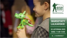 Baner. Fotografia przedstawia chłopca trzymającego pacynkę przedstawiającą smoka.