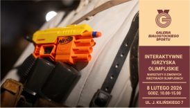Na banerze tekst: Interaktywne Igrzyska Olimpijskie. Warsztaty o zimowych igrzyskach olimpijskich. 8 lutego 2026, godz. 10:00 - 15:00. Ul. Jana Kilińskiego 7