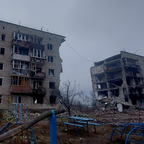 Zniszczony budynek cywilny, Ukraina 2023 r.